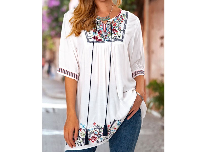 FHQ Collection Floral Short Sleeve Ethnic Top For Women