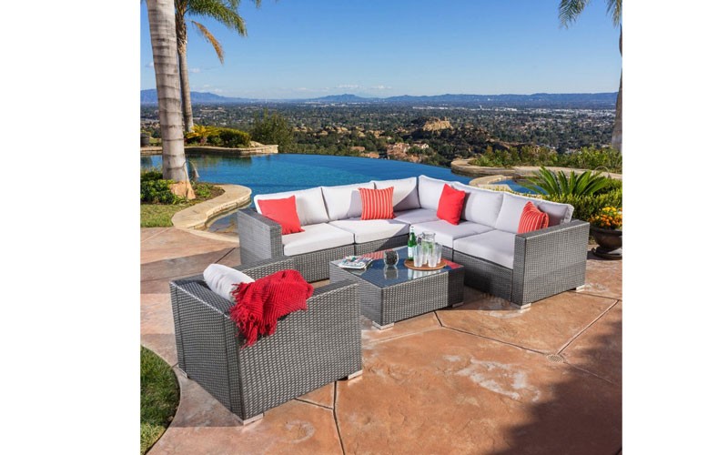 Francisco 7Pc Outdoor Grey Wicker Seating Sectional Set W/ Cushions