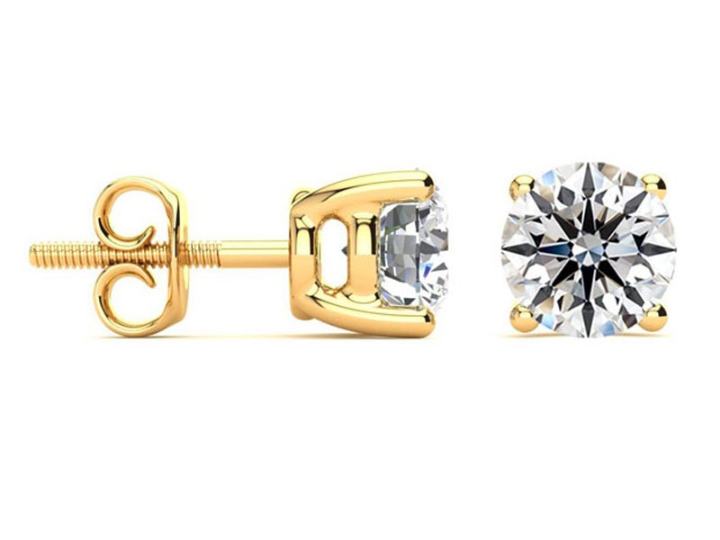 Women's 2 Carat Moissanite Stud Earrings Set In 14 Karat Yellow Gold