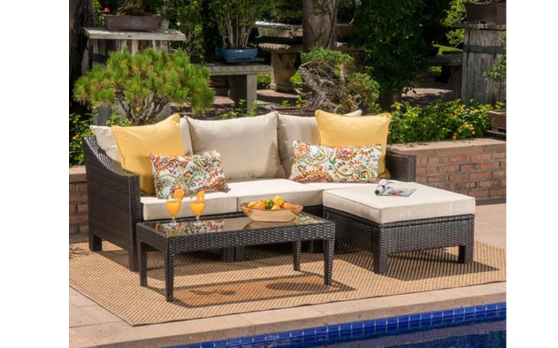 Caspian Outdoor L Shaped Wicker Sectional Sofa Set With Water Resistant Cushions