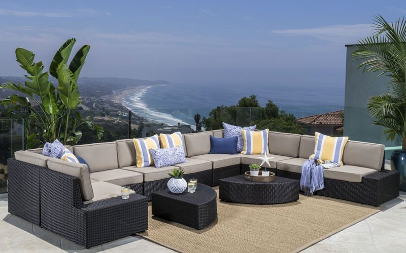 Reddington 12Pc Outdoor Wicker Sectional Sofa Set W/ Cushions