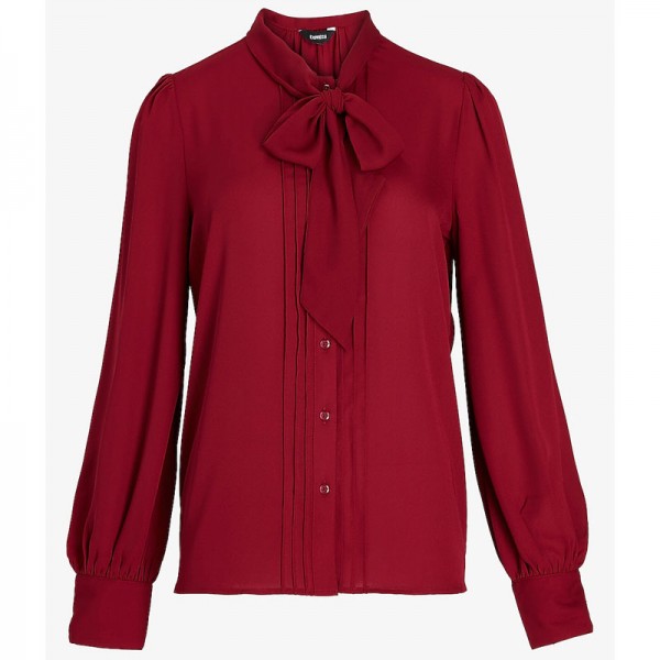 Pleated Tie Neck Portofino Shirt For Women