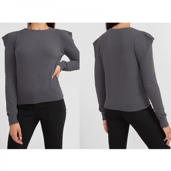 Padded Shoulder Crew Neck Sweater For Women