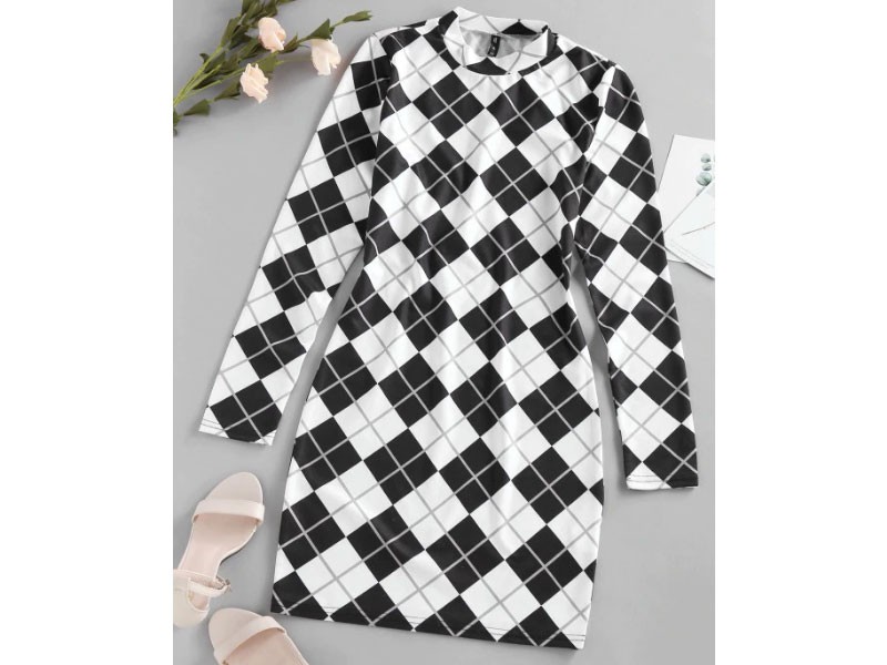 Zaful Plaid Houndstooth Bodycon Mini Dress For Women