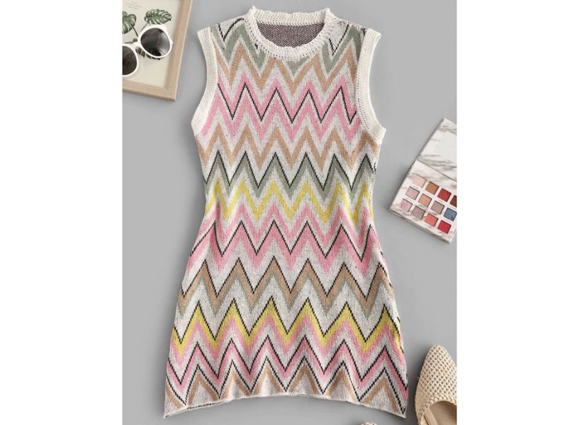 Zigzag Tunic Sweater Tank Dress For Women