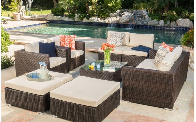 Francisco 9Pc Outdoor Wicker Sectional Sofa Set W/ Cushions