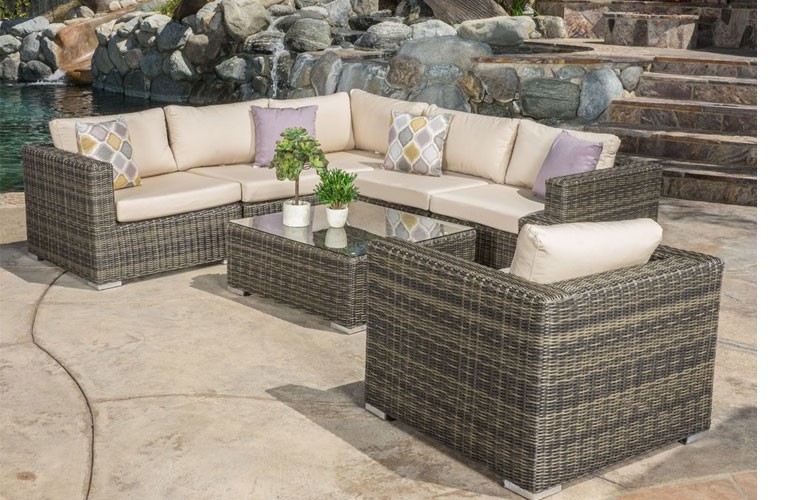 Henderson Outdoor 7-Piece Wicker Seating Sectional Set With Sunbrella Cushions
