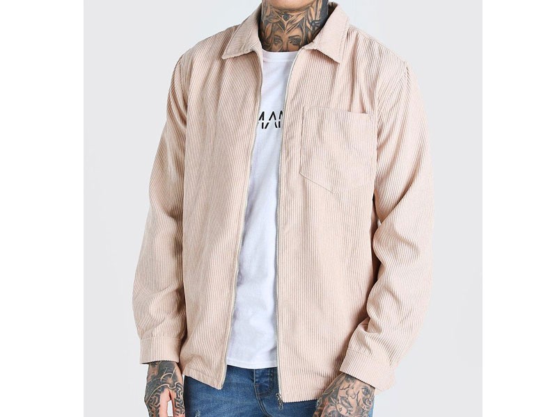 Long Sleeve Zip Through Corduroy Overshirt For Men