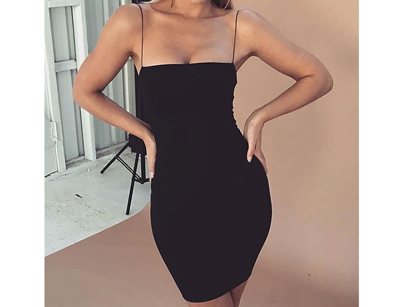 Women's Sexy Bodycon Spaghetti Strap Ruched Mini Club Dresses