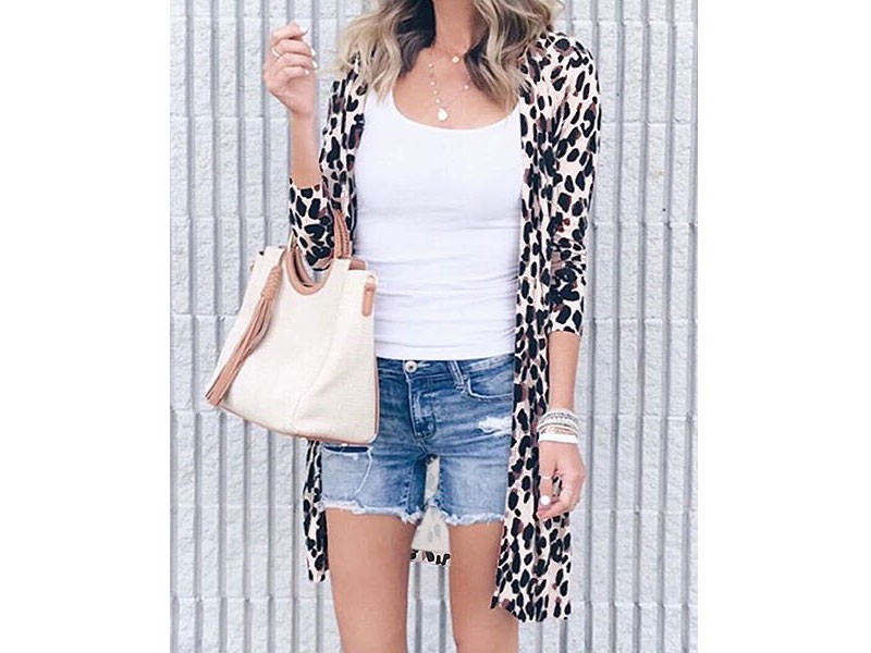 Leopard Long Sleeve Cardigan For Women