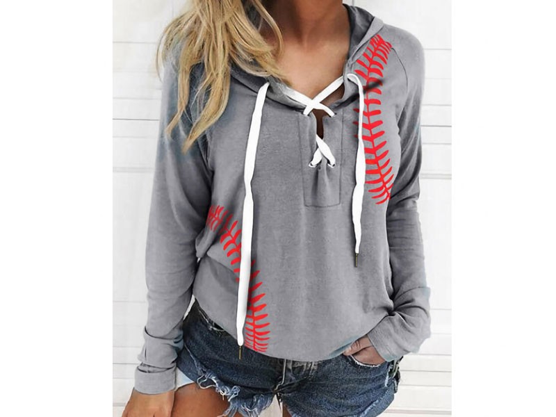 Women's Baseball Lace Up Hoodie Gray