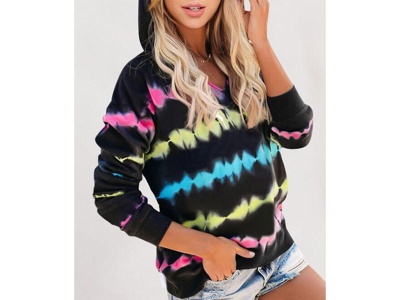 Tie Dye Drawstring Long Sleeve Hoodie For Women