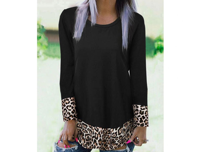 Leopard Splicing Open Back Blouse For Women