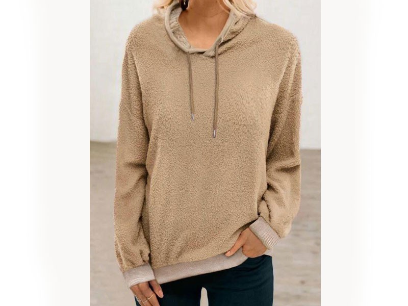 Women's Long Sleeve Drawstring Casual Hoodie Light Khaki