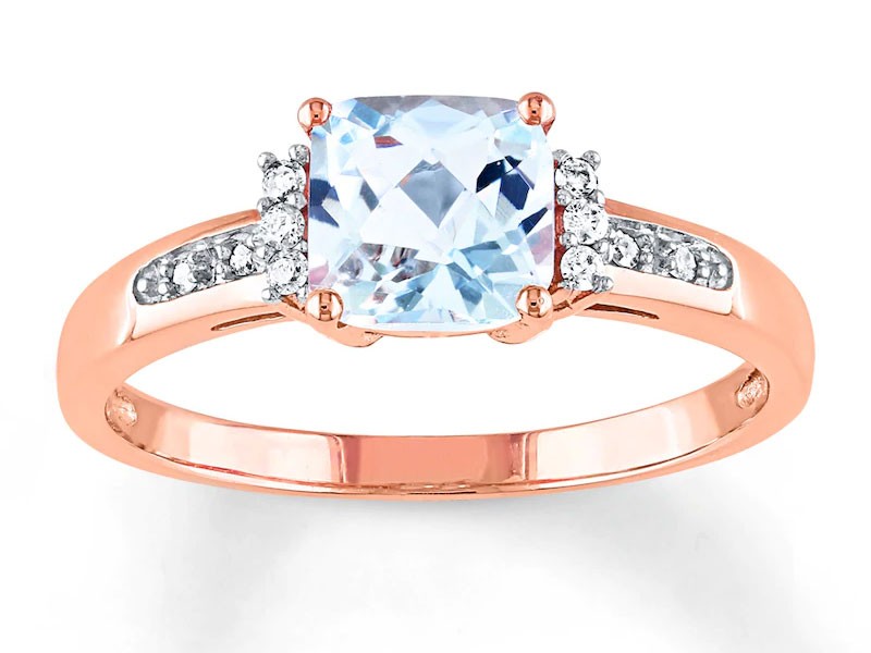 Women's Aquamarine Ring 1/20 ct tw Diamonds 10K Rose Gold