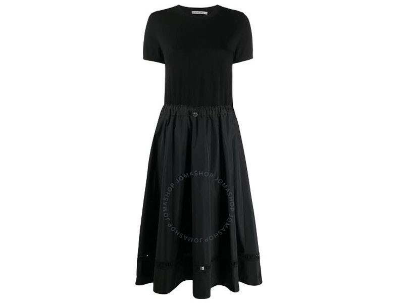 Moncler Black Embroidered Logo Knitted A-Line Dress