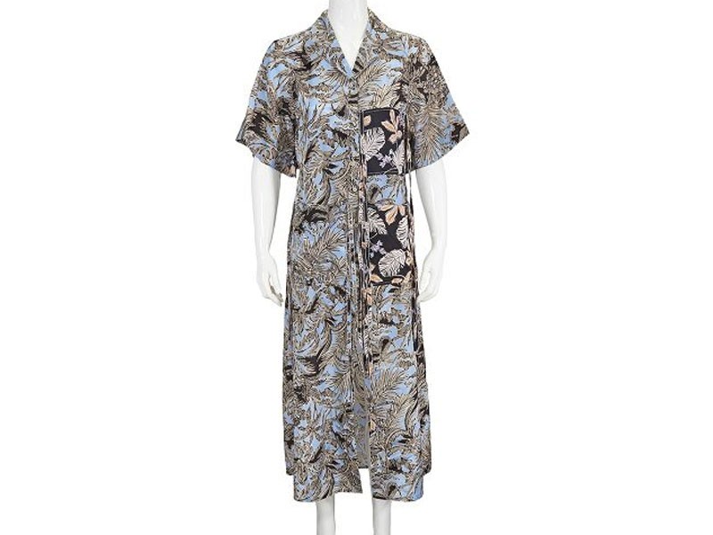 Patchwork Print Long Camp Shirt Dress For Women