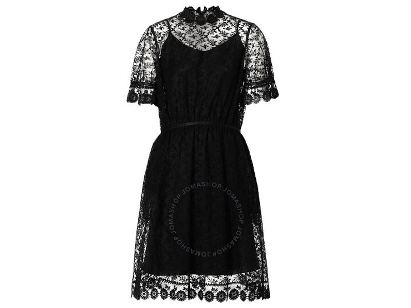 Ladies Black Floral Embroidered Tulle Lace Dress