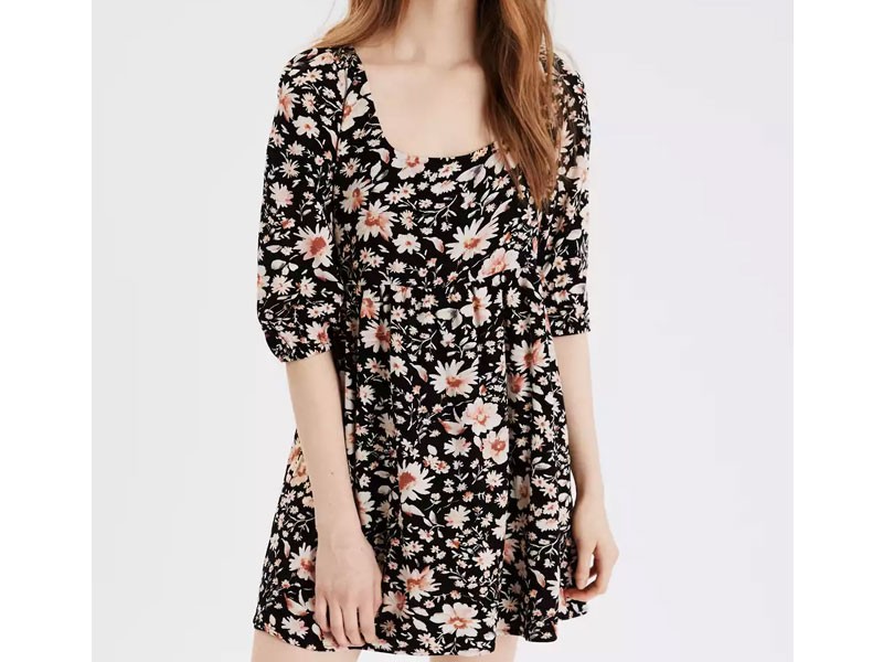 AE Printed Puff Sleeve Babydoll Dress For Women