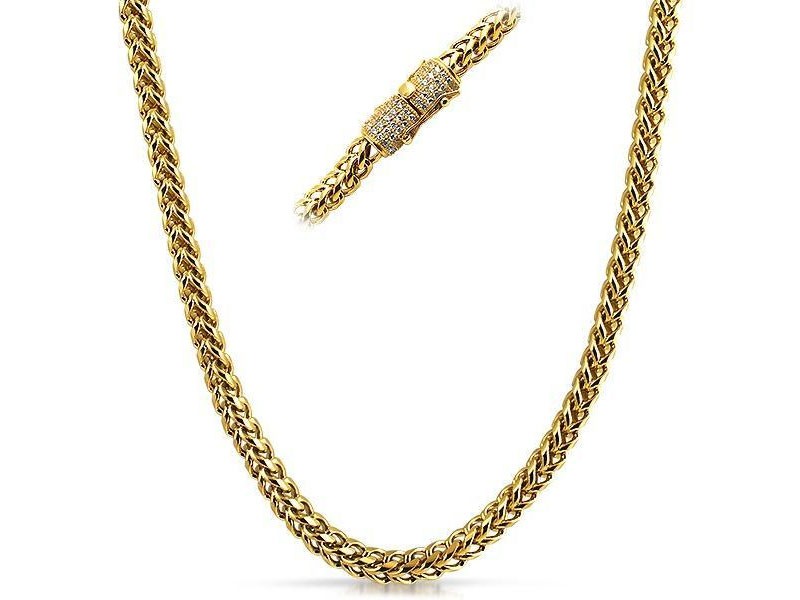 Cz Diamond Clasp Gold Steel Franco Chain For Men