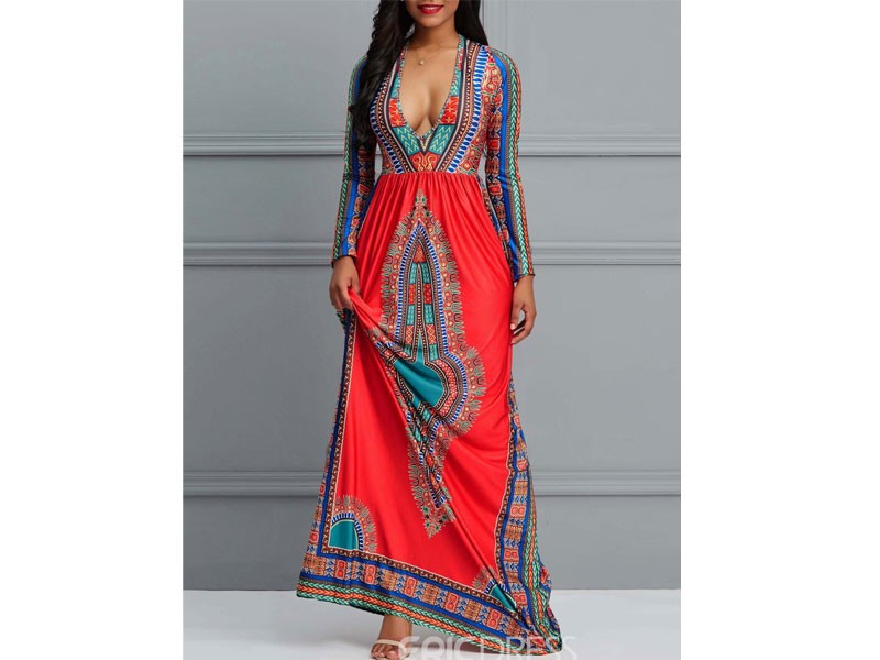 Floor-Length Color Block Expansion Dress For Women