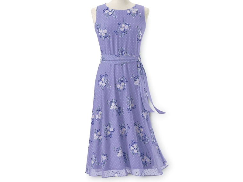 Women’s Scattered Floral Swiss-Dot Dress