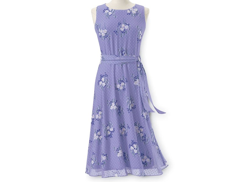 Women’s Scattered Floral Swiss-Dot Dress