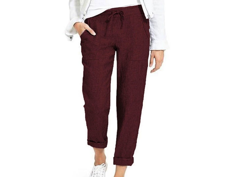 Casual Solid Color Elastic Waist Plus Size Pencil Pants For Women