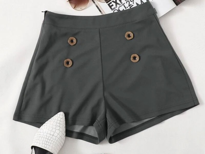 Shein Button Front Zipper Side Shorts For Women