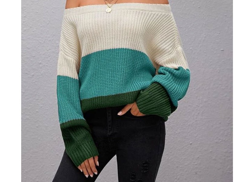 Drop Shoulder Color Block Sweater For Women