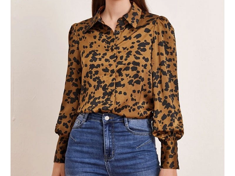 Shein Dalmatian Print Lantern Sleeve Blouse For Women