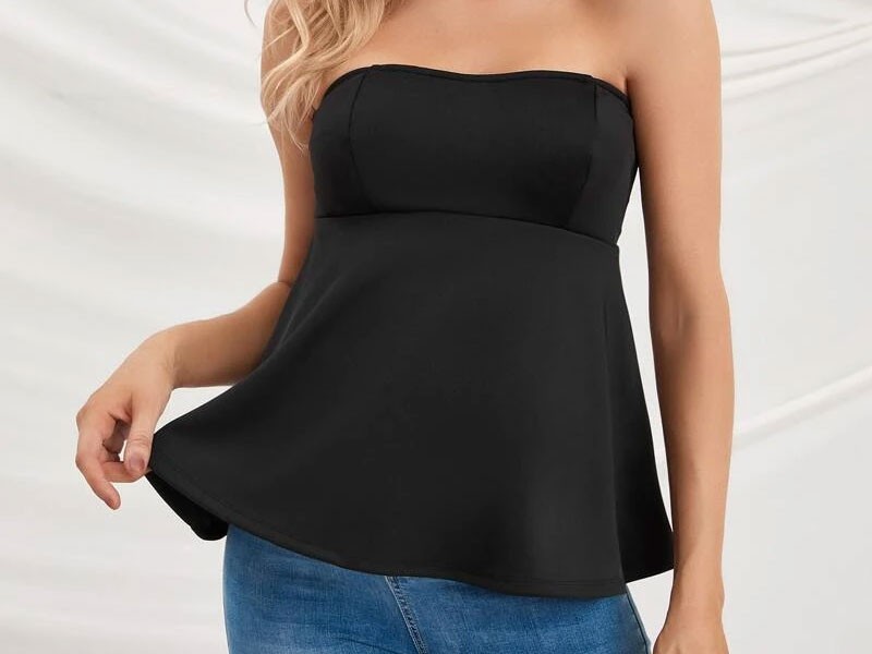 Shein Maternity Solid Ruffle Hem Tube Top For Women