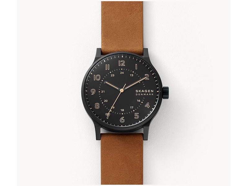 Skagen Denmark Norre Three-Hand Brown Leather Watch For Men