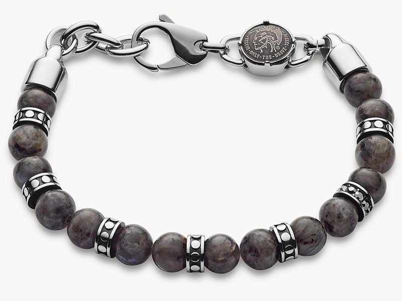 Diesel Men's Beaded Gray Labradorite Bracelet