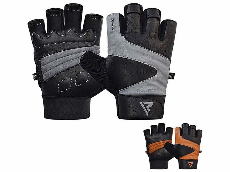 RDX S14 Half Finger Leather Weightlifting Workout Gym Gloves
