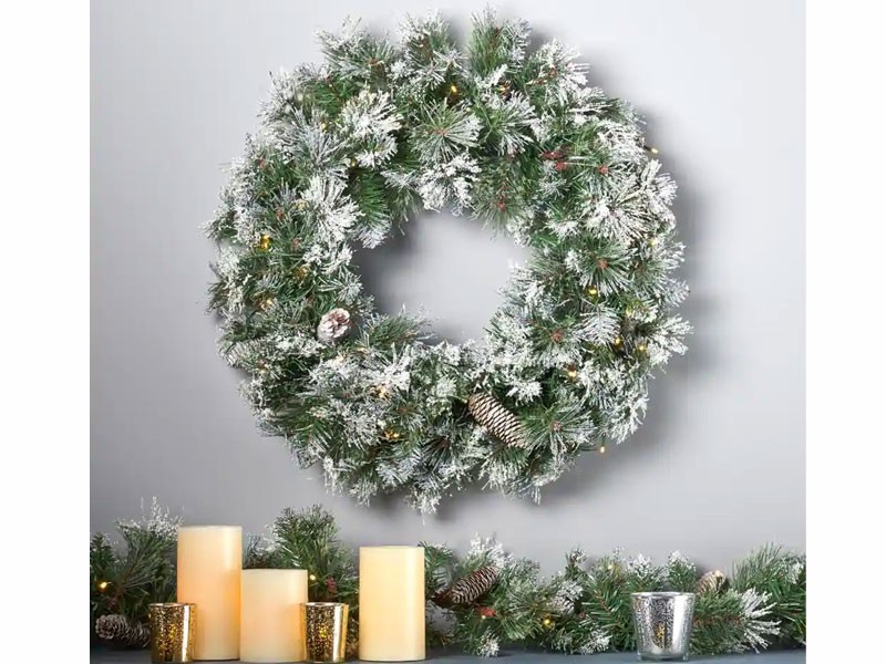 Spruce Christmas Wreath 50 Warm White LED Lights by Christopher Knight Home