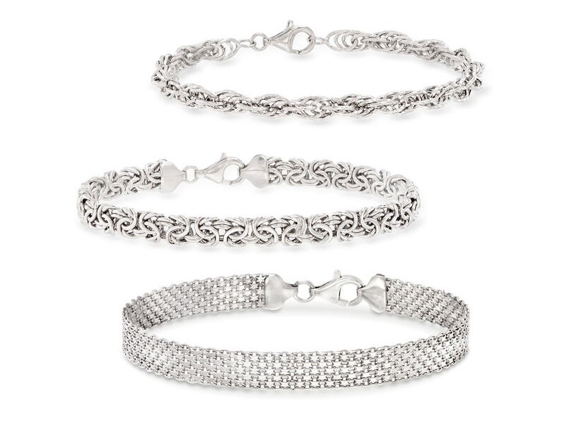 Sterling Silver Jewelry Set: Three Link Bracelets For Women