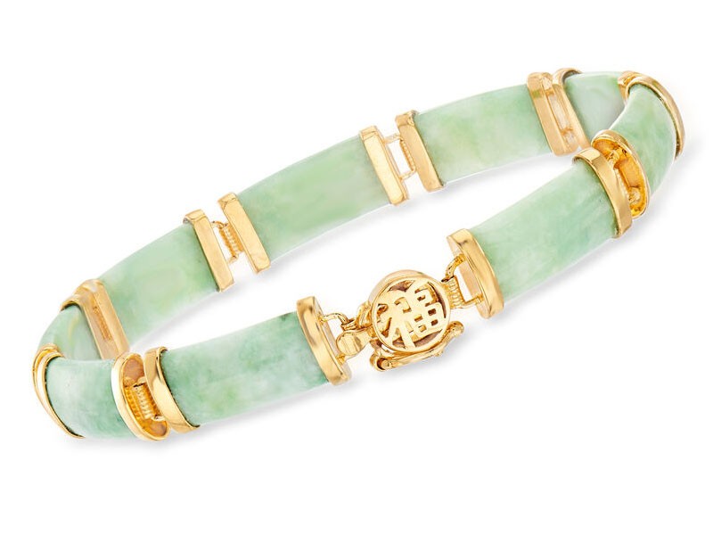 Women's Green Jade Good Fortune Bracelet in 18kt Gold Over Sterling