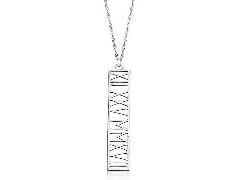 Sterling Silver Roman Numeral Personalized Date Pendant Necklace For Women