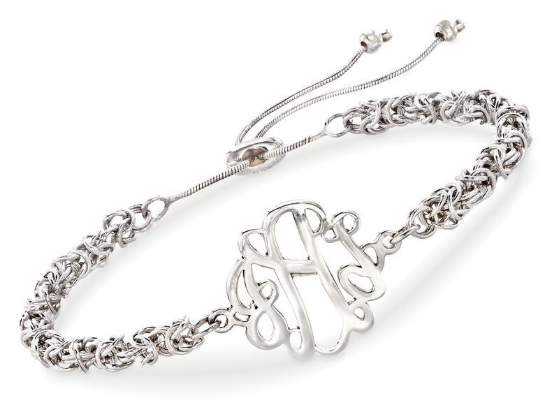 Sterling Silver Byzantine Monogram Bolo Bracelet For Women