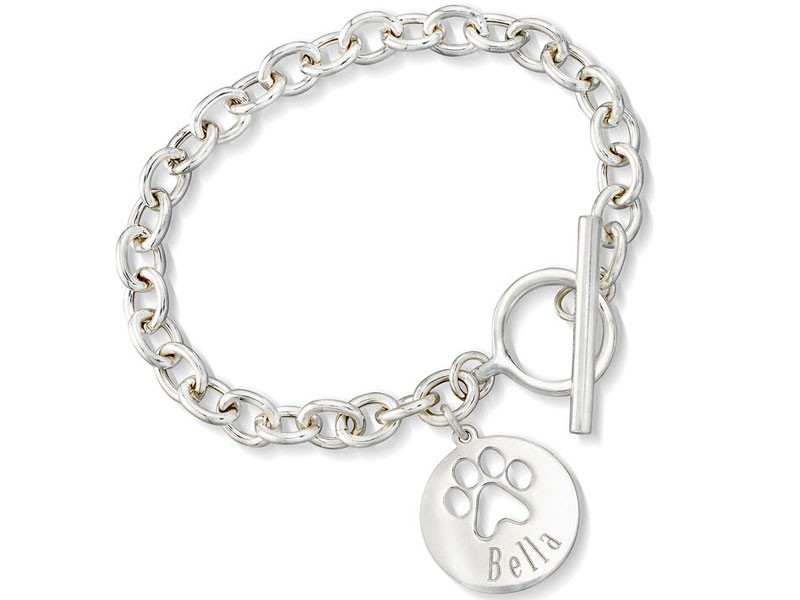 Women's Sterling Silver Personalized Paw Print Bracelet