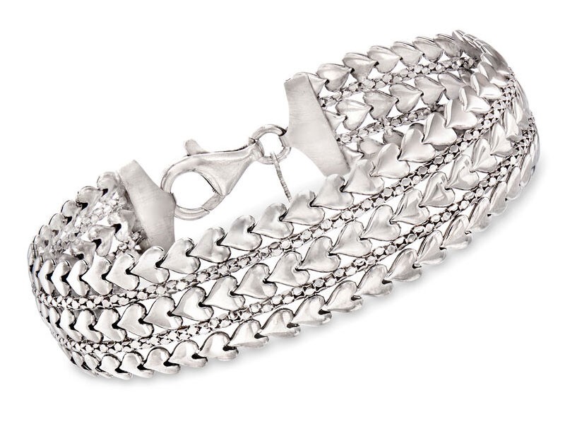 Italian Sterling Silver Multi-Row Heart Bracelet For Women
