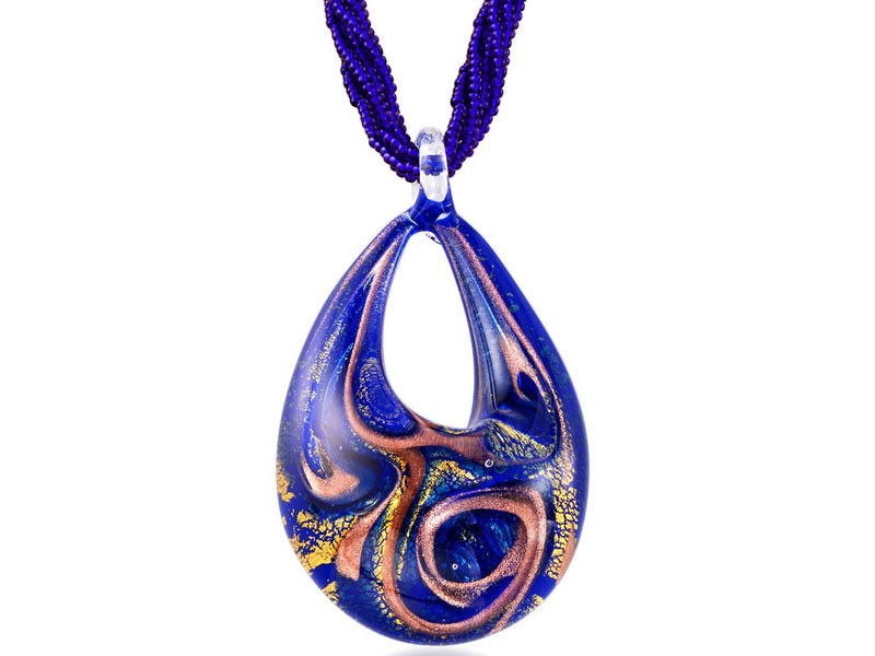 Women's Italian Blue Murano Pendant Necklace in 18kt Gold Over Sterling