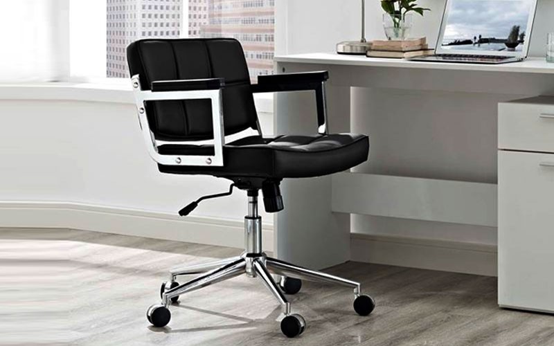Portray Mid Back Upholstered Vinyl Office Chair In Black