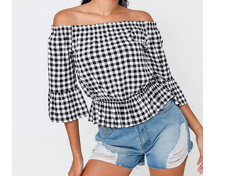 Women's Check Off Shoulder Top