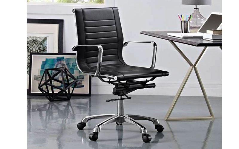 Runway Mid Back Upholstered Vinyl Office Chair In Black