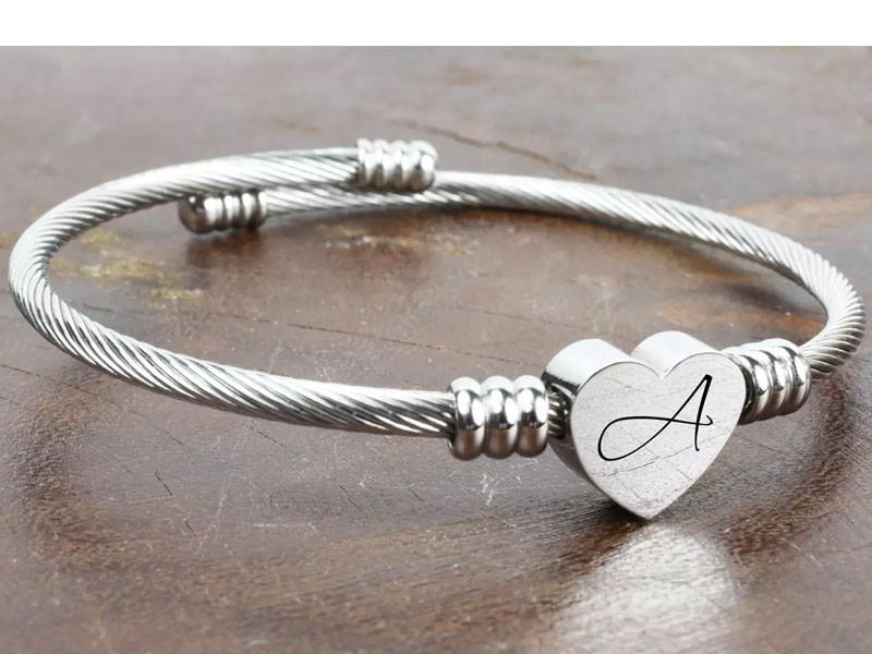 Heart Cable Initial Bracelet by Pink Box For Women