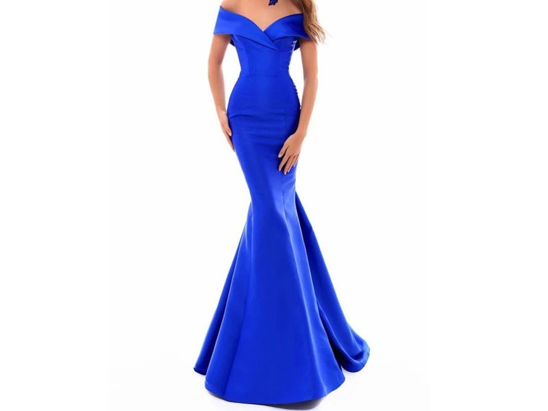 Tarik Ediz Rose Choker Off Shoulder Mermaid Taffeta Gown Dress For Women