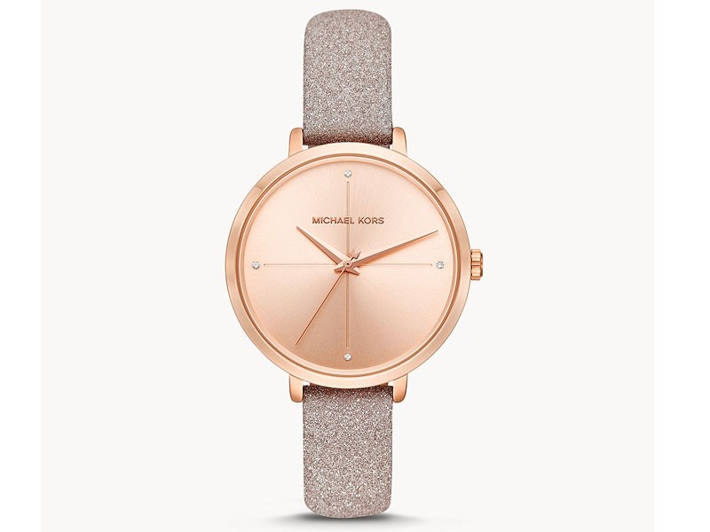 Michael Kors Women's Charley Three-Hand Rose Gold Leather Watch