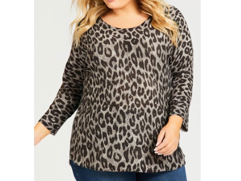 Women's Plus Size Printed Pullover Sweater Grey Animal
